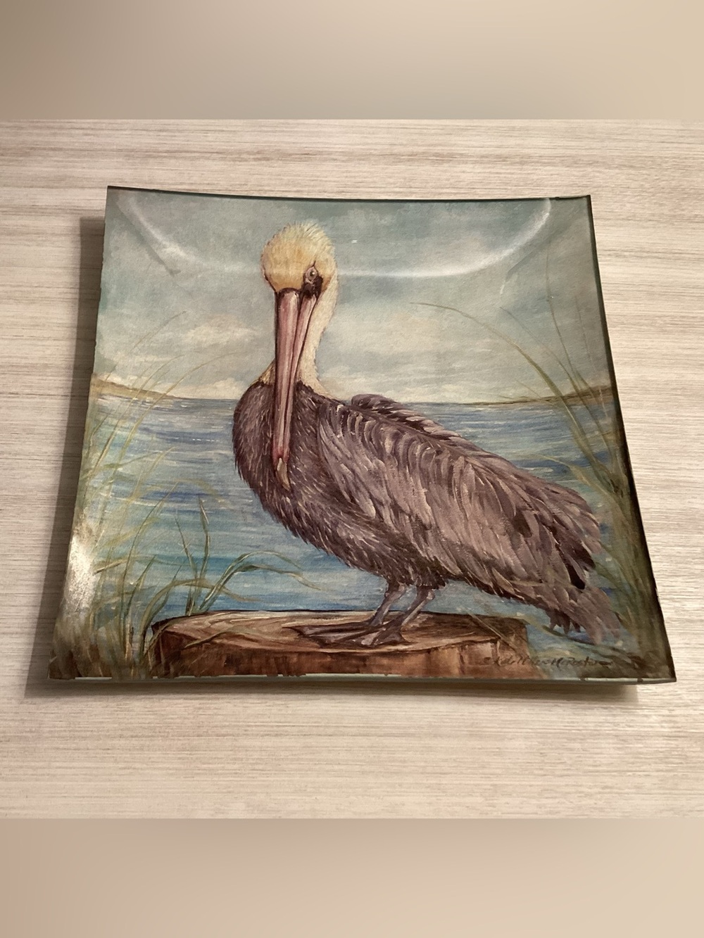 Kate McRostie Pelican Large 8” Square  Trinket Tray/Plate - NWT